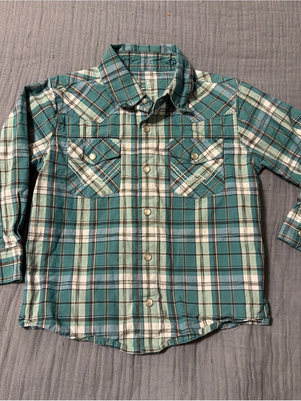 Kids Wrangler Teal Plaid Pearl Snap Button-Up Shirt
